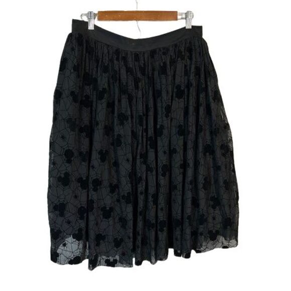 Disney Store Her Universe Black Halloween Mickey Spiderweb Skirt L Velvet - Picture 1 of 9